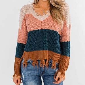 Warm & Cozy Distressed Color Block Sweater by love tree  Ladies Size Sma…
